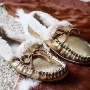 J Crew Gold Leather Slippers House Shoes Size 9